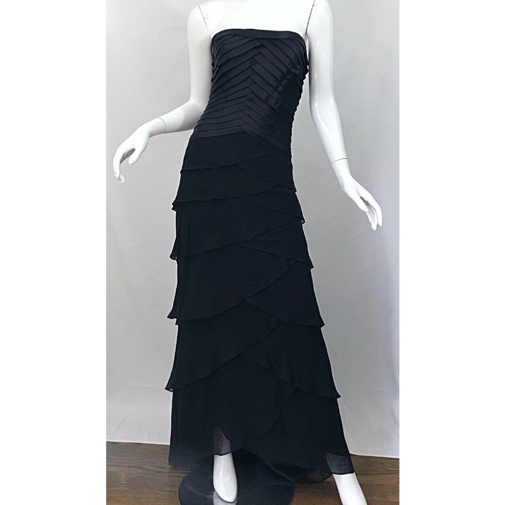 Vintage Tadashi Shoji Black Silk Chiffon Gown